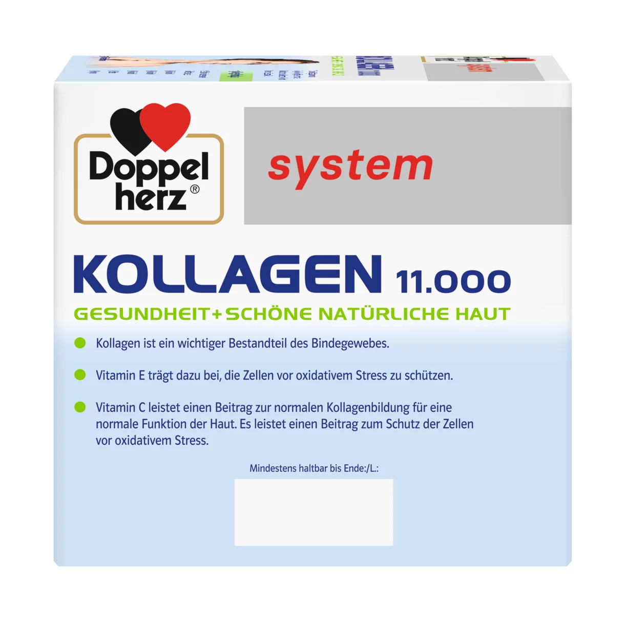 Illustration of the product packaging Doppelherz system Collagen 11.000 side view right